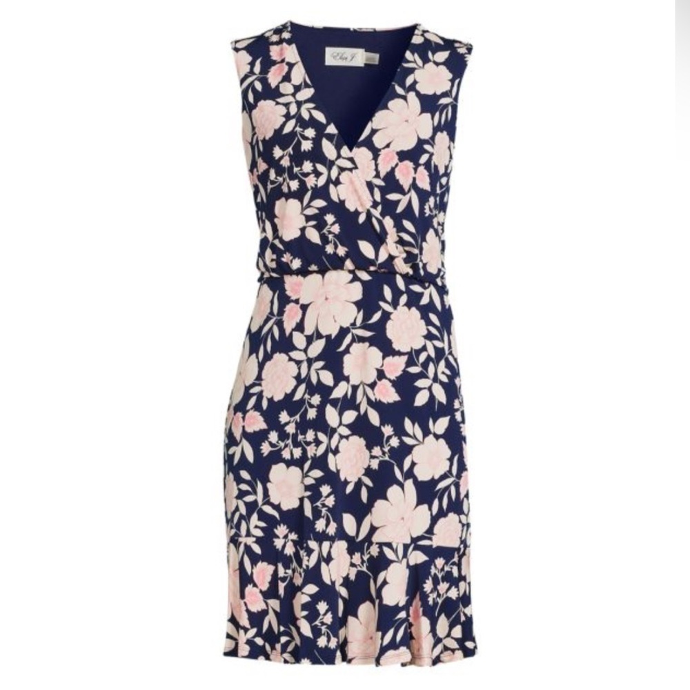 Eliza J Navy Floral Midi Dress with Pink Blossoms